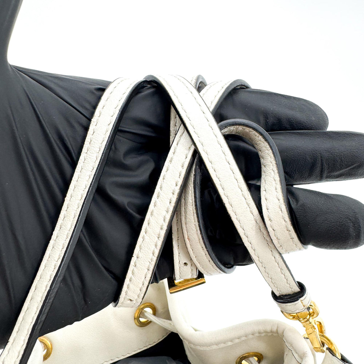 Prada Duet Drawstring Bucket Leather, White, Leather, Handbag