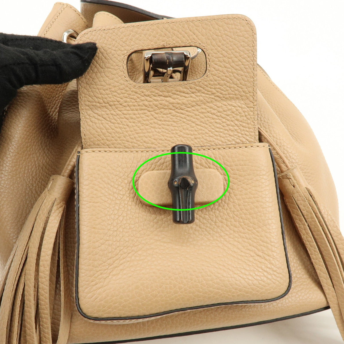 Gucci Bamboo Tassel Leather, Beige, Leather, Backpack