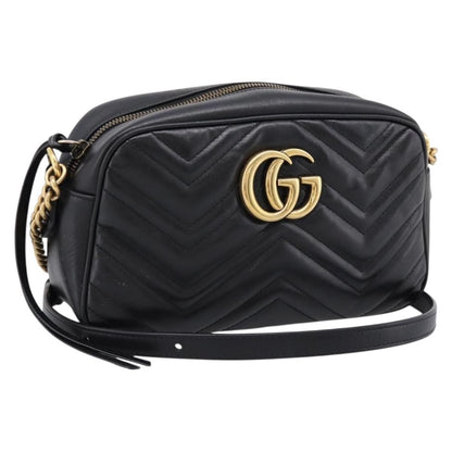 Gucci GG Marmont Monochrome Matelasse Leather, Black, Leather, Shoulder Bag