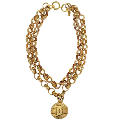 Chanel Coco Medallion Metal with Crystal, Gold, Gold Plated, Necklace