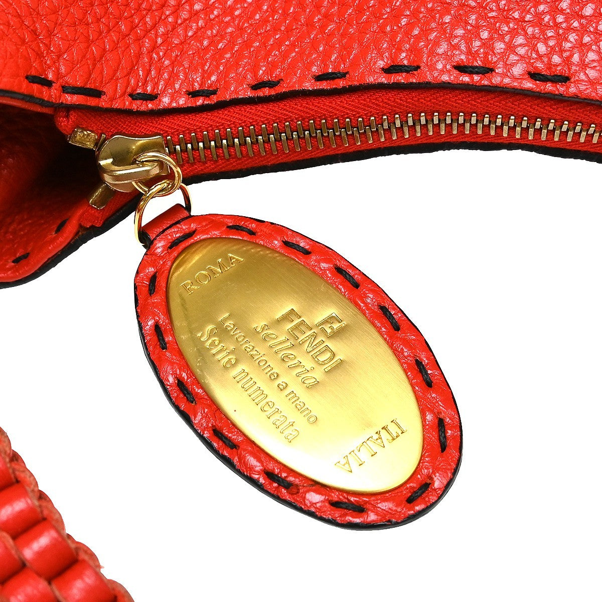 Fendi Selleria Logo Hobo Leather, Red, Leather, Shoulder Bag