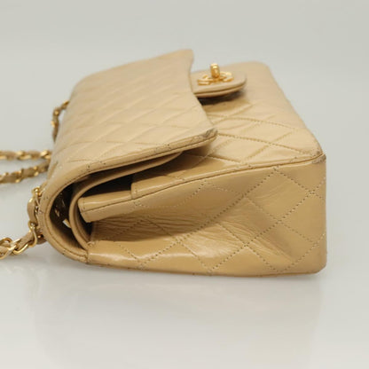 Chanel Vintage Classic Double Flap Bag Quilted Lambskin, BEIGE, LEATHER, Shoulder bag