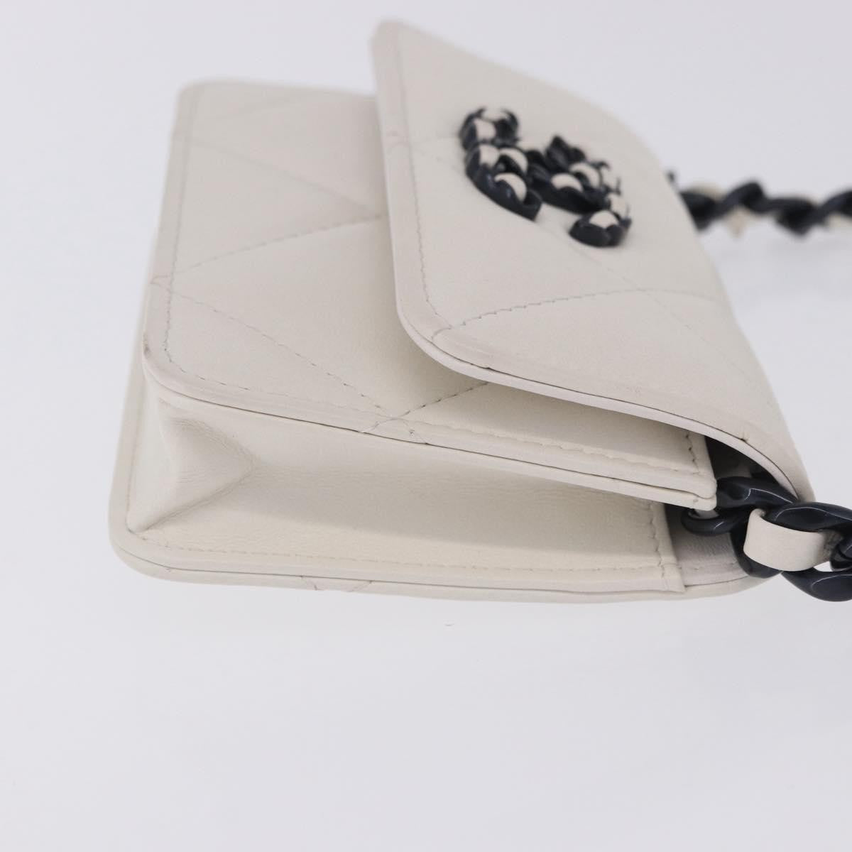 Chanel 19 Flap Coin Purse Belt Quilted Lambskin, White, Leather, Clutch