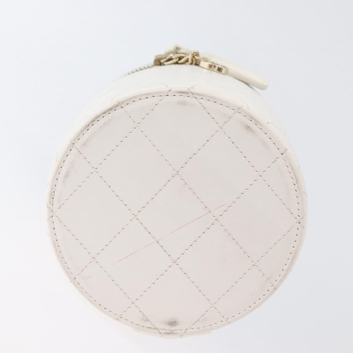 Chanel CC Round Vanity Case with Chain Quilted Lambskin, White, Leather, Clutch