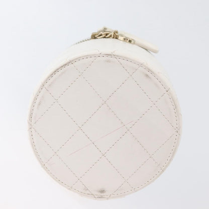 Chanel CC Round Vanity Case with Chain Quilted Lambskin, White, Leather, Clutch