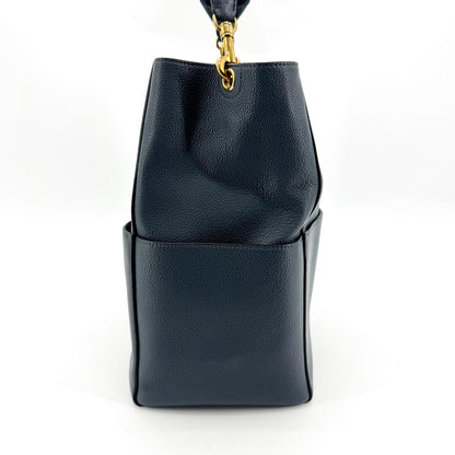 Celine Sangle Seau Calfskin, Navy, Leather, Handbag
