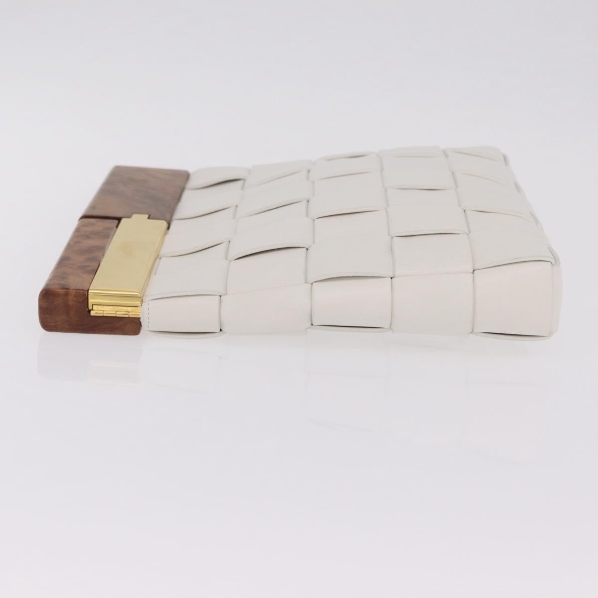 Bottega Veneta The Snap Clutch Maxi Intrecciato Leather with Wood and Metal, White, Leather, Clutch
