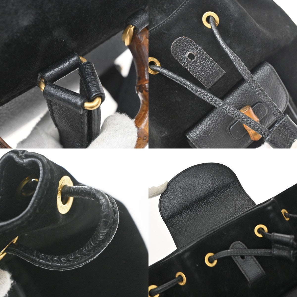 Gucci Vintage Bamboo Suede, Black, Suede, Backpack