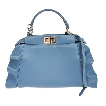 Fendi Peekaboo Leather, Blue, Leather, Handbag