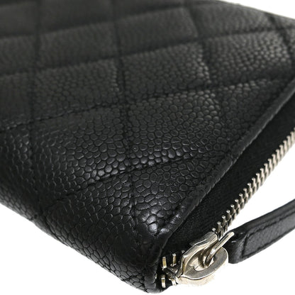 Chanel Zip Around Organizer Quilted Caviar, Black, Leather, Wallet