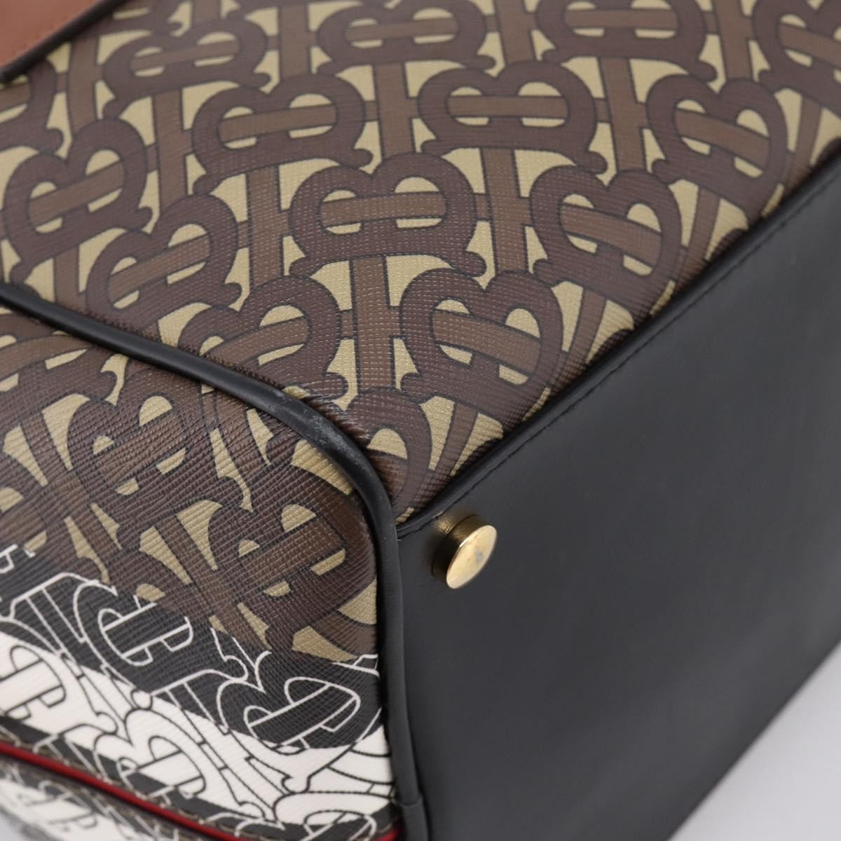 Burberry TB Half Cube Duffle Monogram Embossed Leather, Brown, Canvas, Handbag