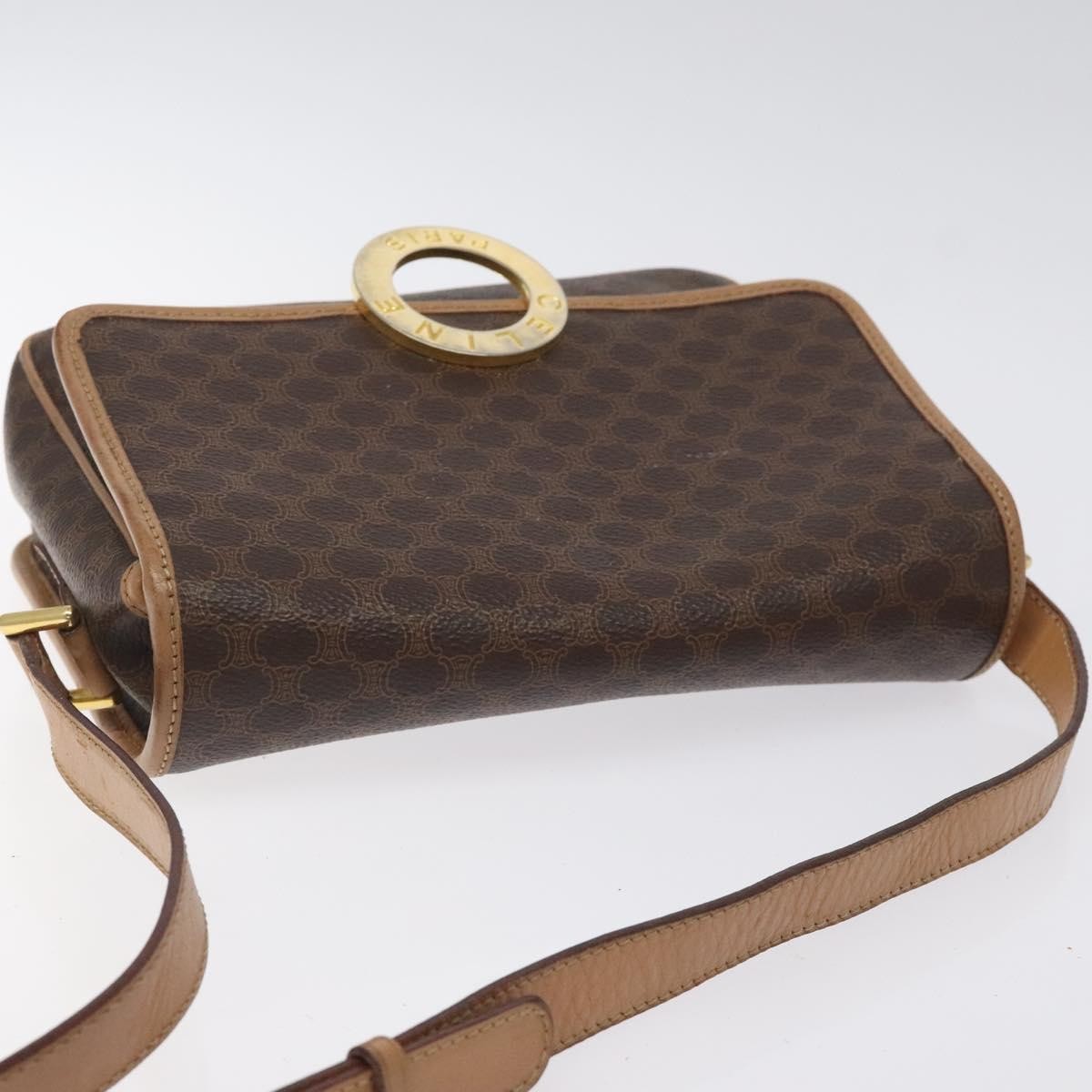Celine Vintage Macadam Circle Logo Canvas and Leather, Brown, Canvas, Shoulder Bag