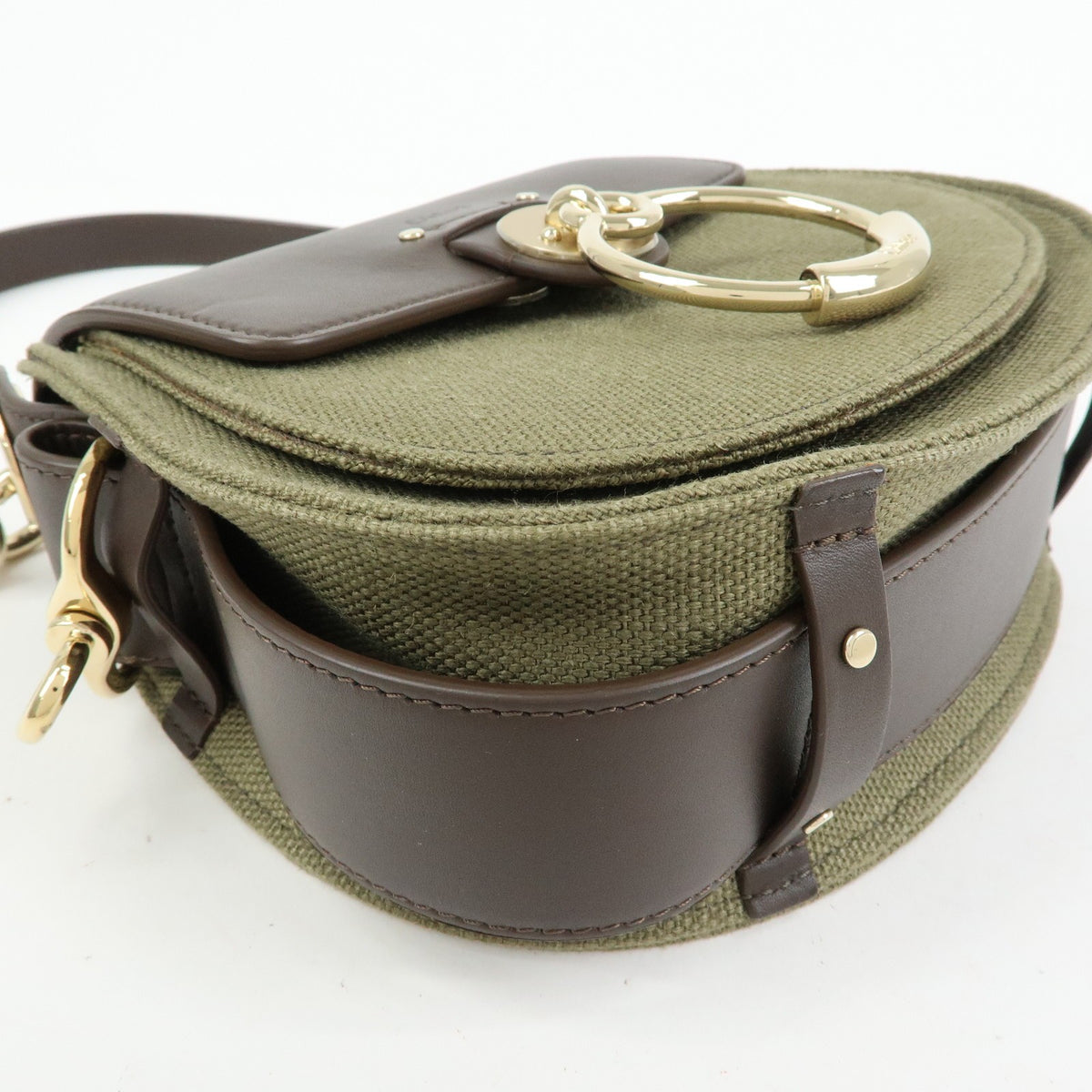 Chloe Tess Canvas with Leather, Green, Canvas, Handbag