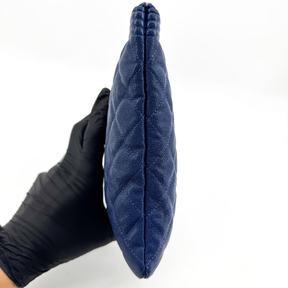Chanel Boy O Case Clutch Quilted Caviar, Blue, Leather, Clutch