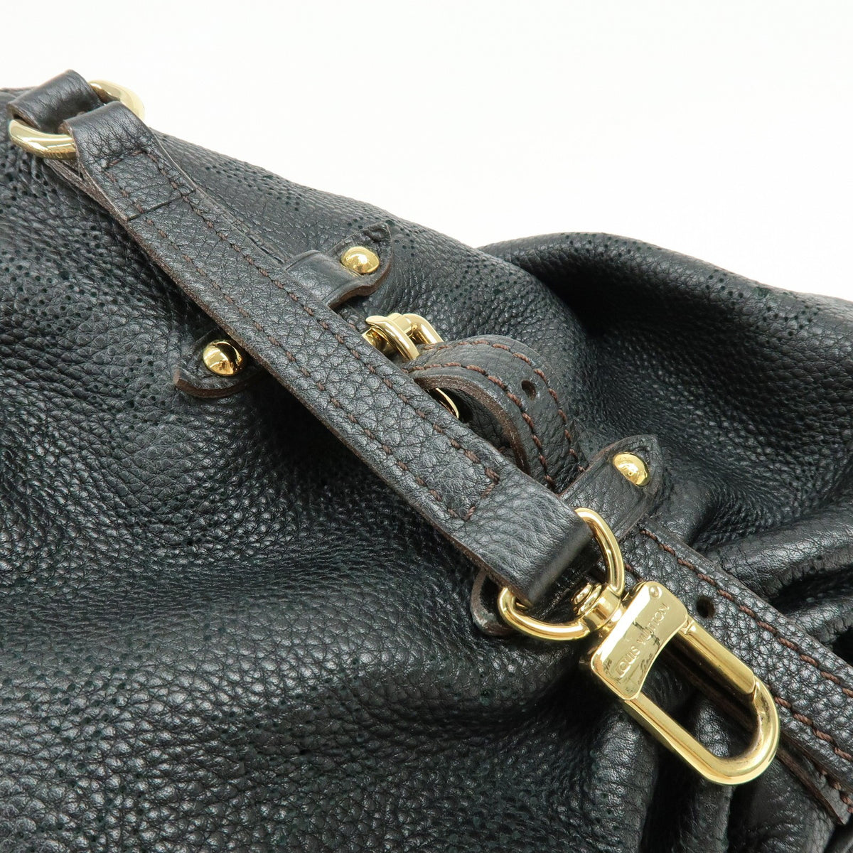 Louis Vuitton L Hobo Mahina Leather, Black, Leather, Shoulder Bag