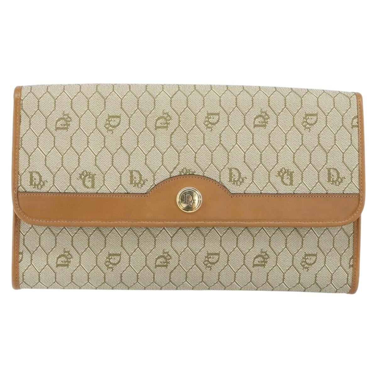 Christian Dior Vintage Honeycomb chain Canvas, Beige, Canvas, Shoulder Bag
