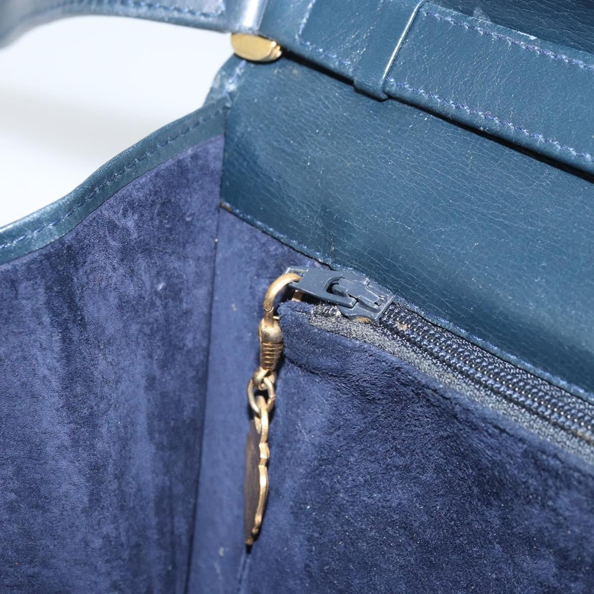 Gucci Vintage Interlocking G Flap Leather, Navy, Leather, Shoulder Bag