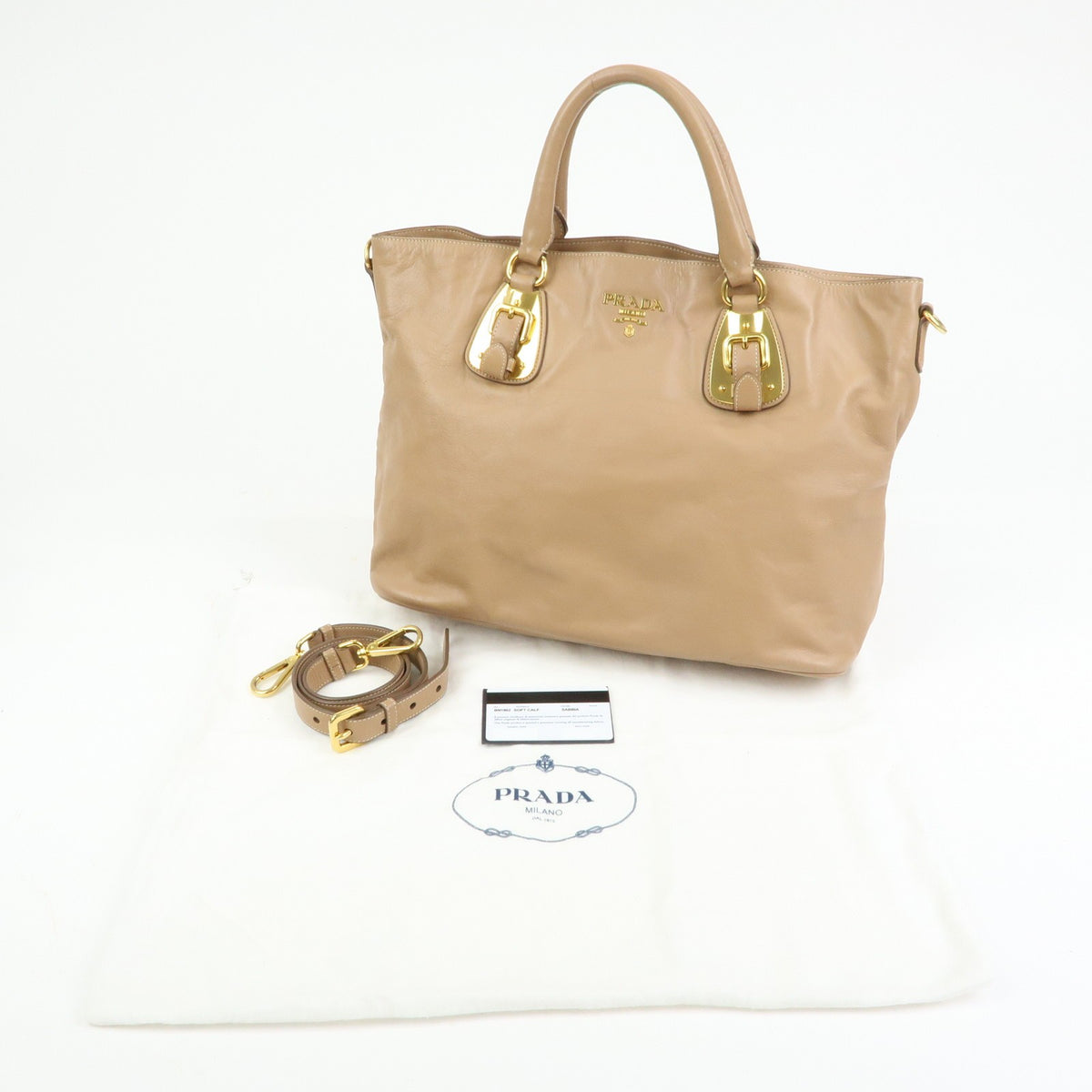 Prada Convertible Shopper Soft Calf, Brown, Leather, Tote Bag