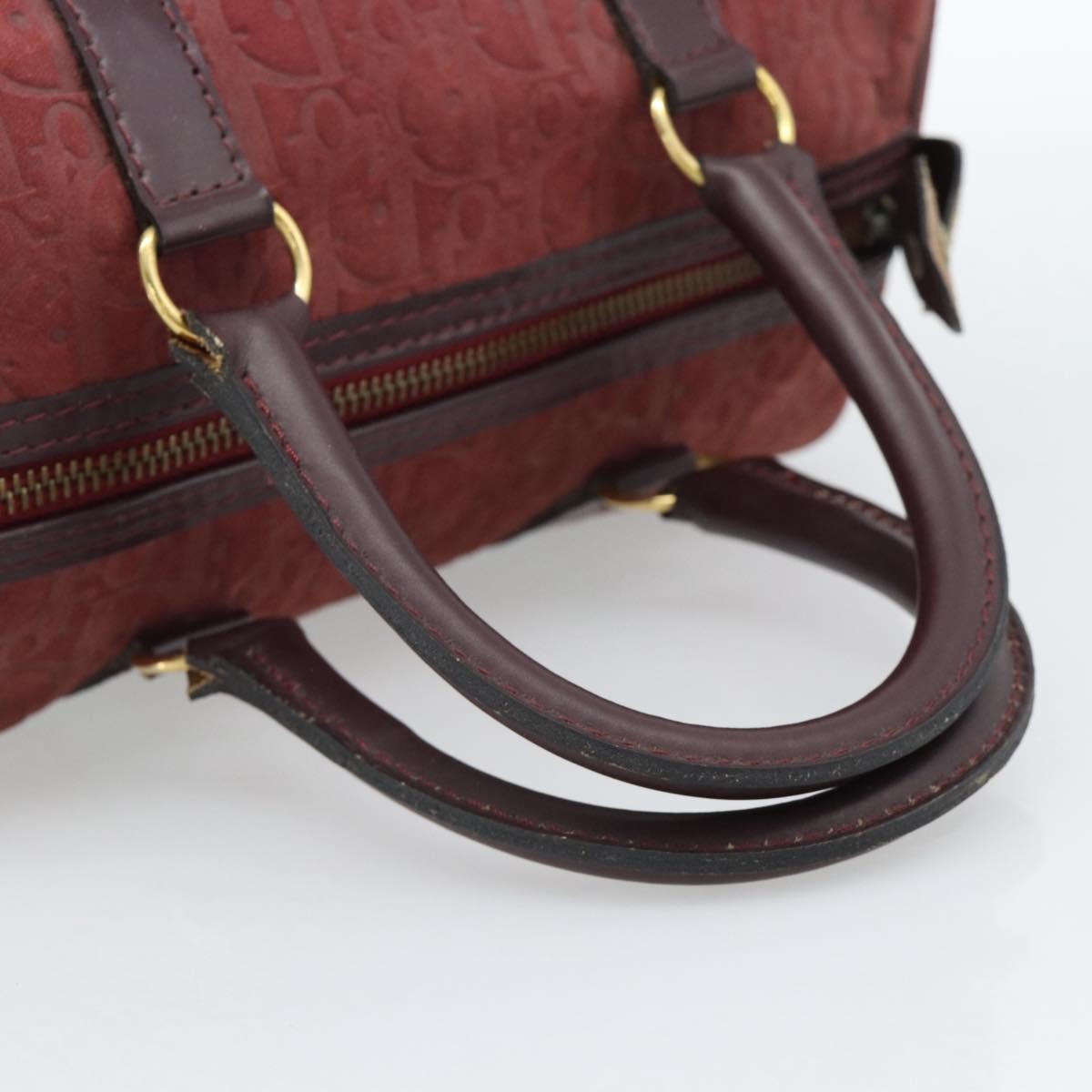 Christian Dior Boston Embossed Patent, Burgundy, Suede, Handbag