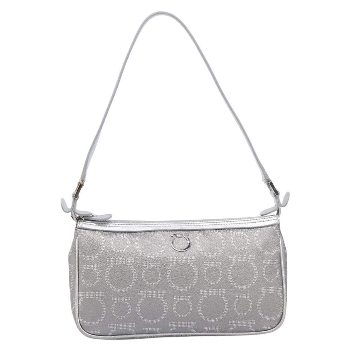 Salvatore Ferragamo Gancini Leather, Silver, Leather, Crossbody Bag
