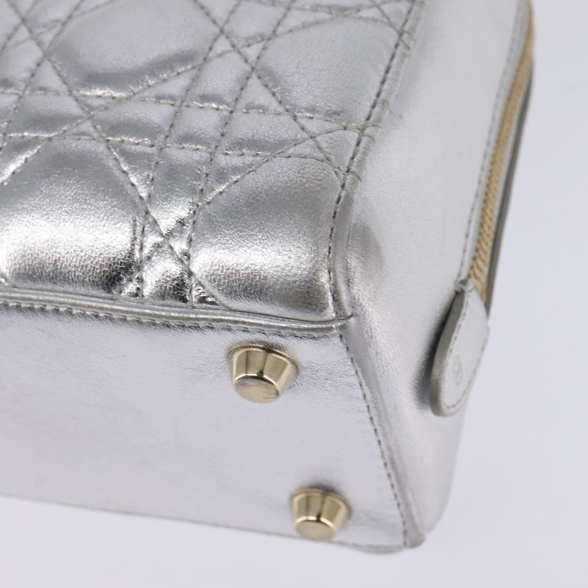 Christian Dior Cannage Granville Mini Bowling Bag Metallic Leather, Silver, Leather, Crossbody Bag