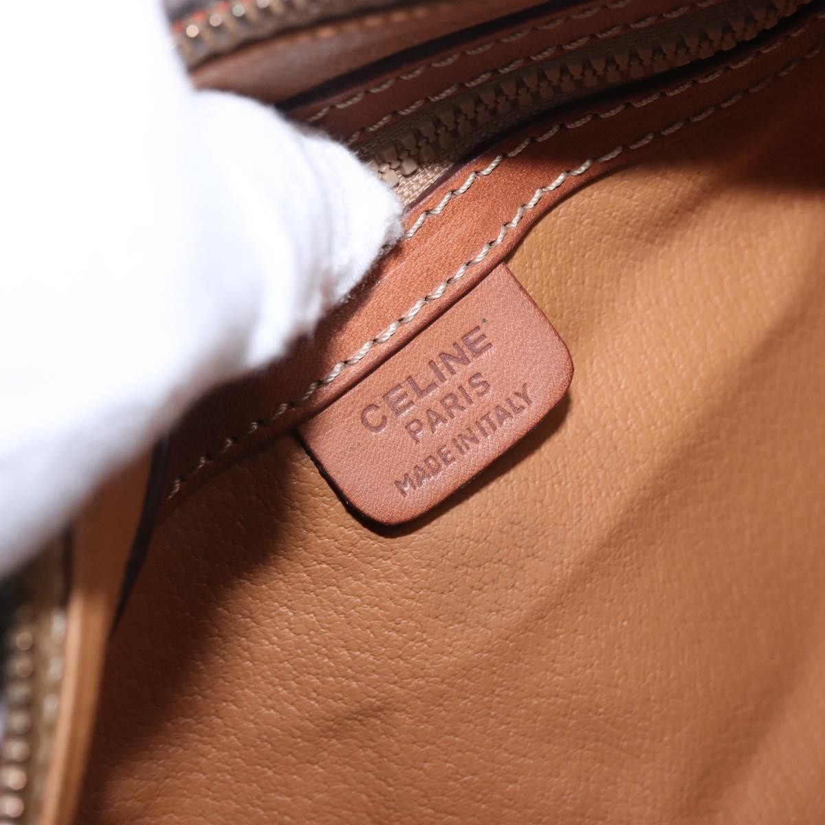 Celine Vintage Barrel Macadam Canvas & Leather, Brown, PVC, Handbag