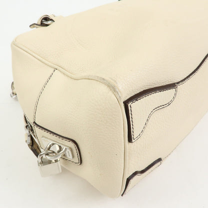 Prada Embossed Logo Bauletto Vitello Daino, Beige, Leather, Handbag
