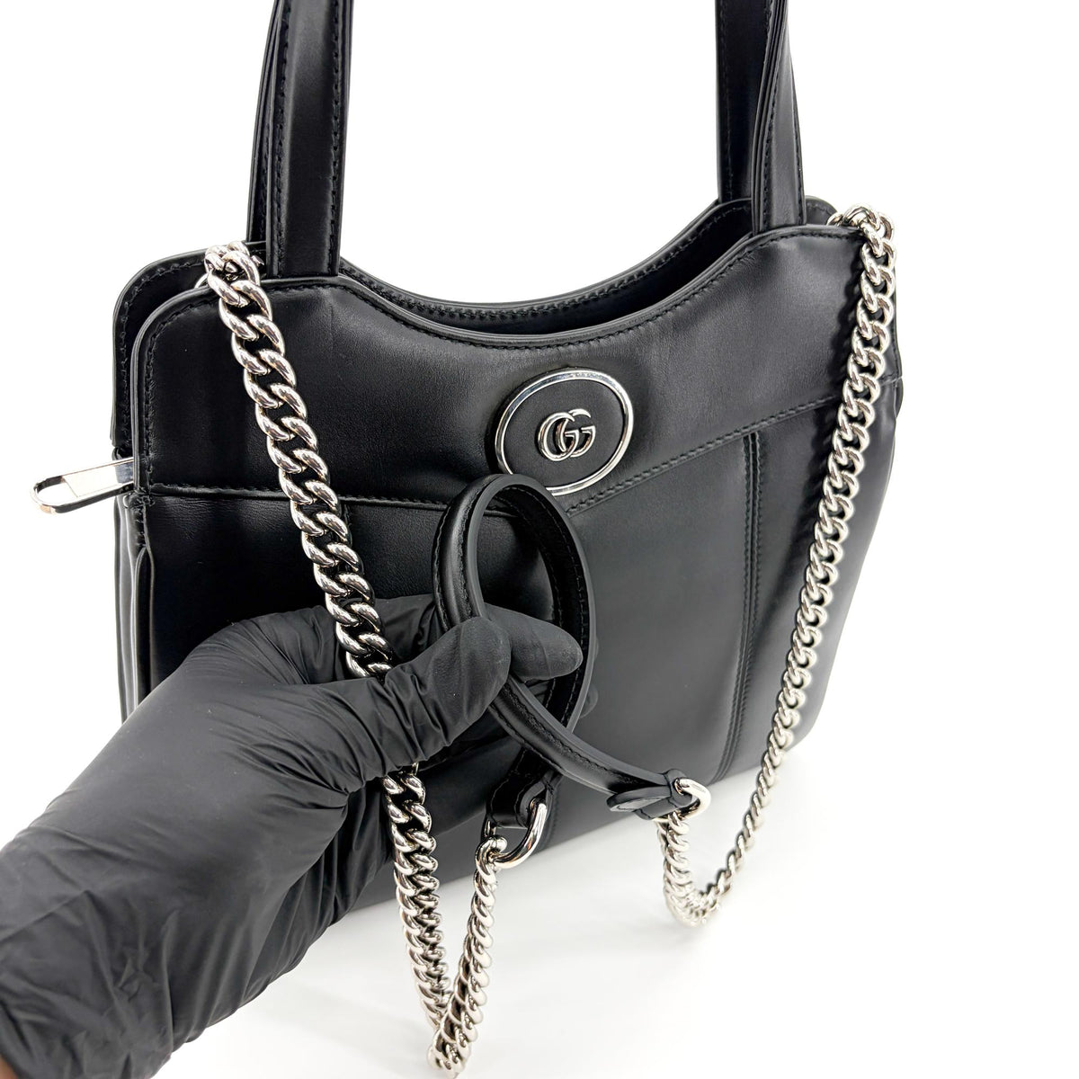Gucci Petite GG Quilted Leather, Black, Leather, Tote Bag