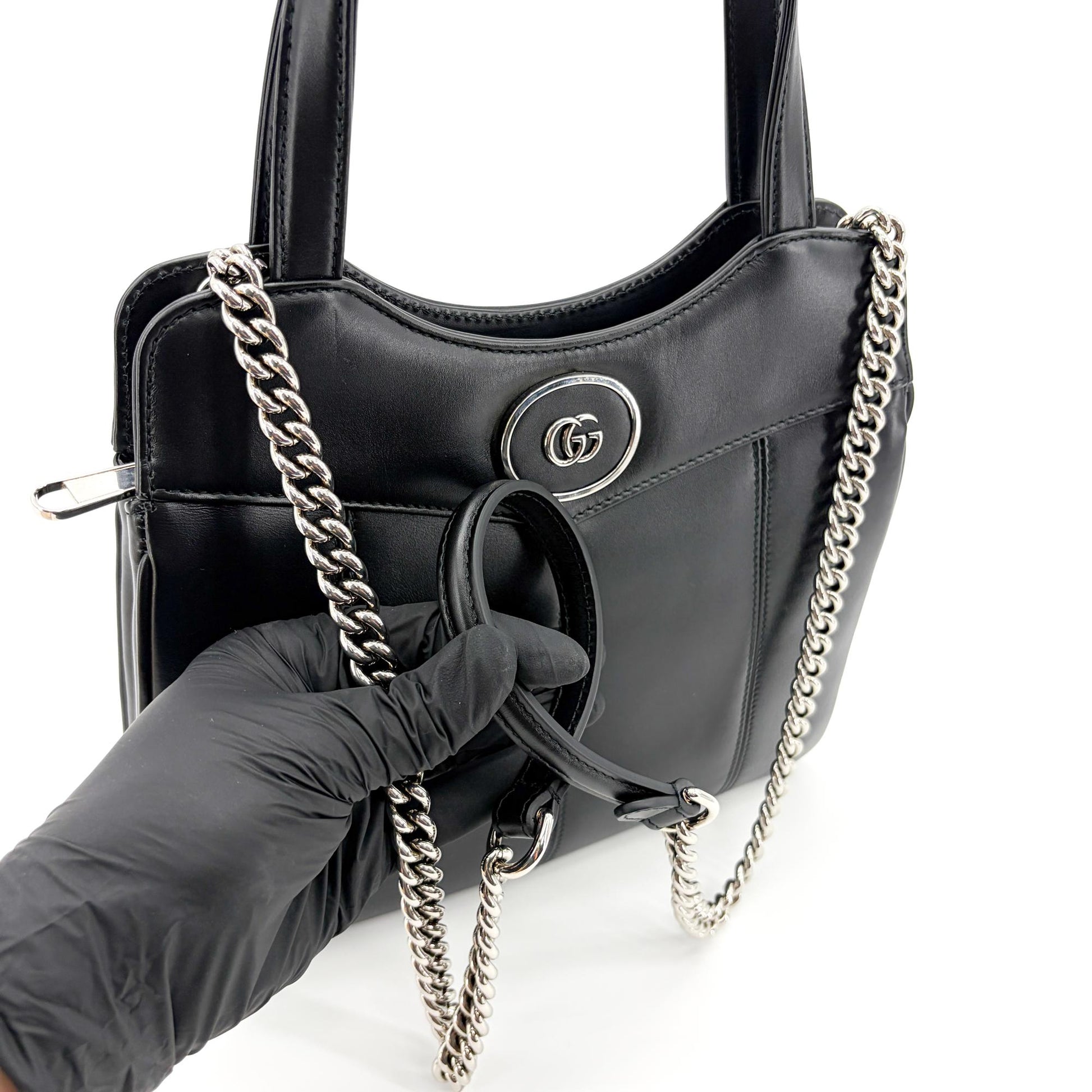 Gucci Petite GG Quilted Leather, Black, Leather, Tote Bag