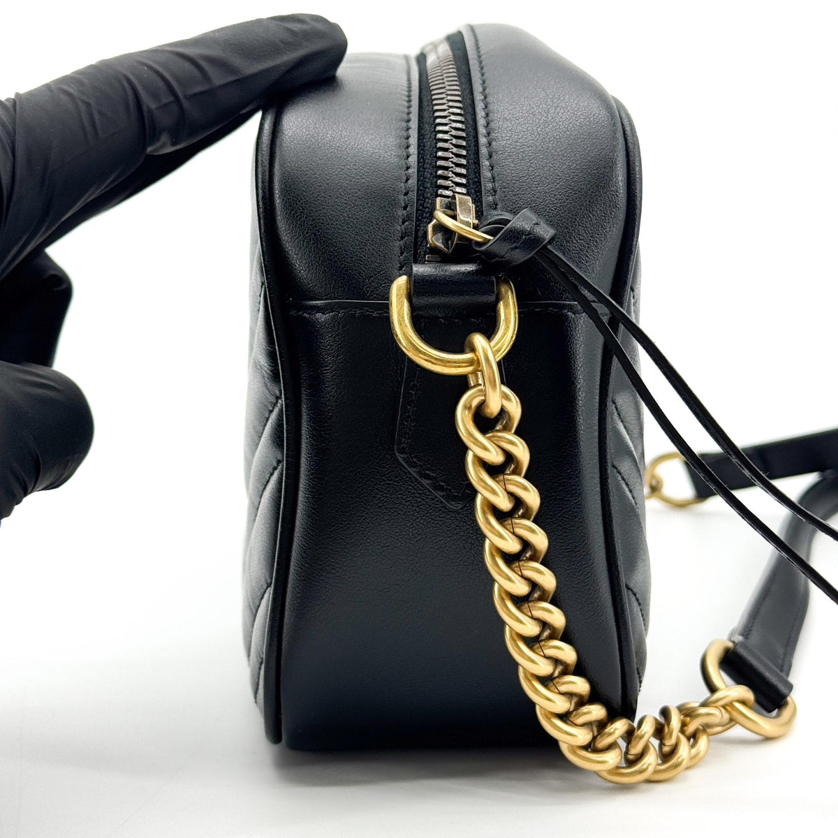 Gucci GG Marmont Chain Matelasse Leather, Black, Leather, Crossbody Bag