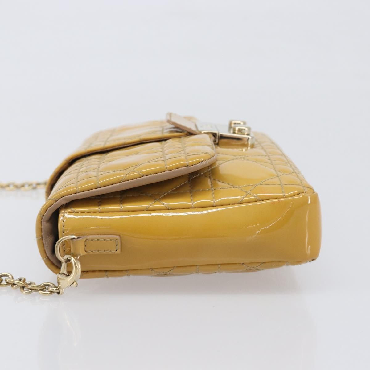 Christian Dior New Lock Cannage Quilt Patent, Yellow, Patent Leather, Clutch