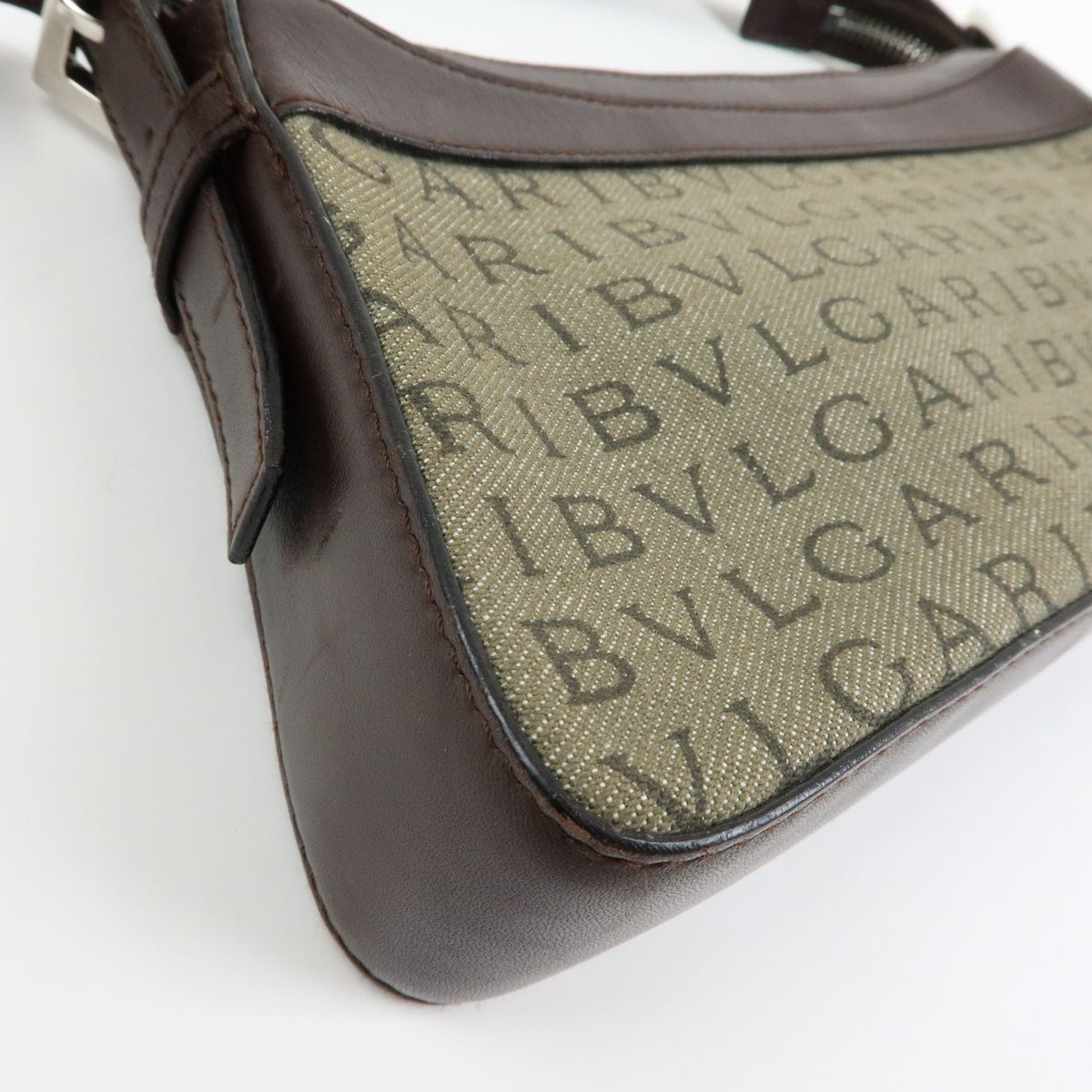 Bvlgari Logomania Canvas with Leather, Khaki, Canvas, Shoulder Bag