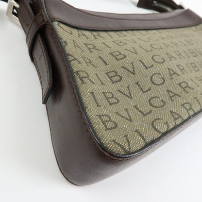 Bvlgari Logomania Canvas with Leather, Khaki, Canvas, Shoulder Bag