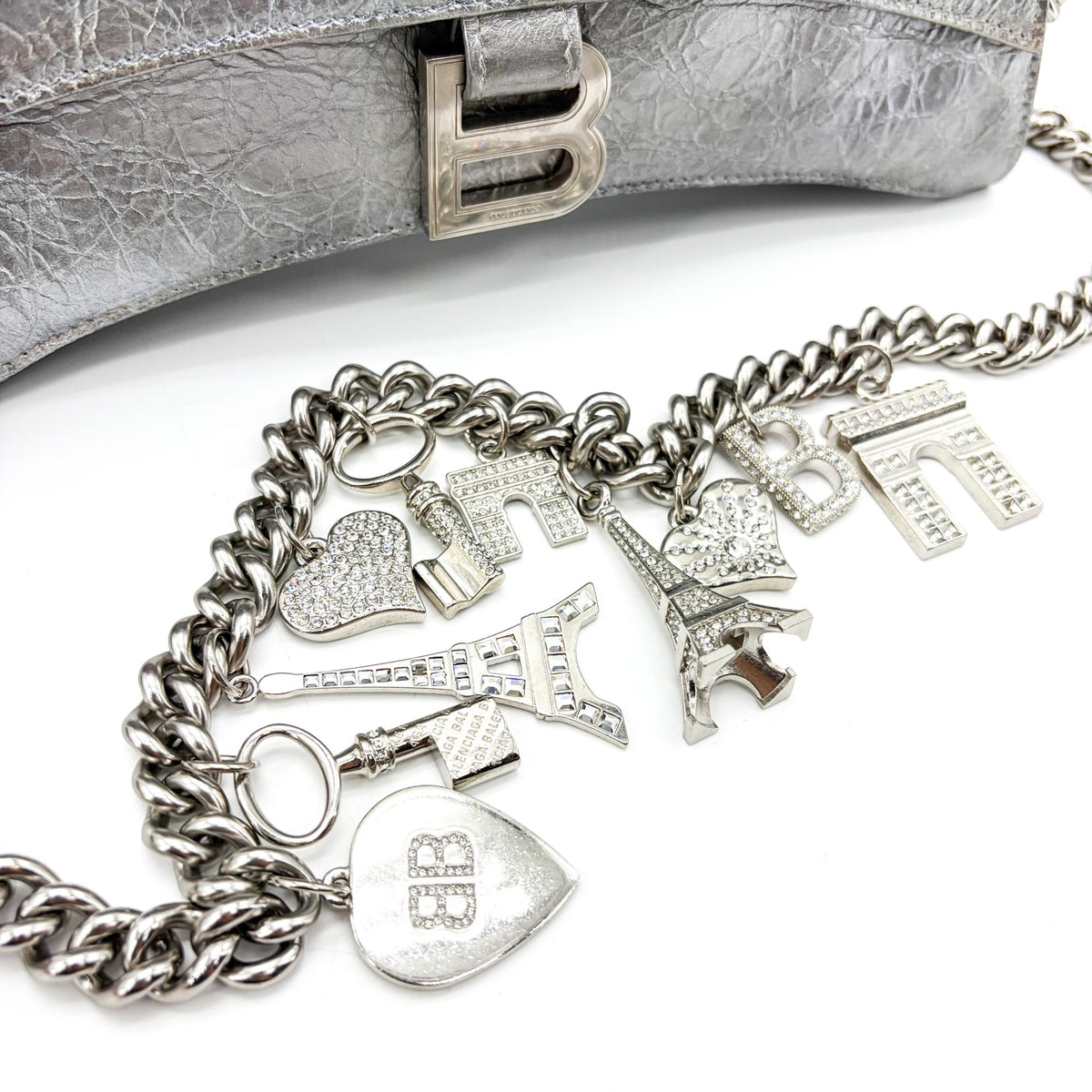 Balenciaga Crush Charm Chain Flap Leather, Silver, Leather, Handbag