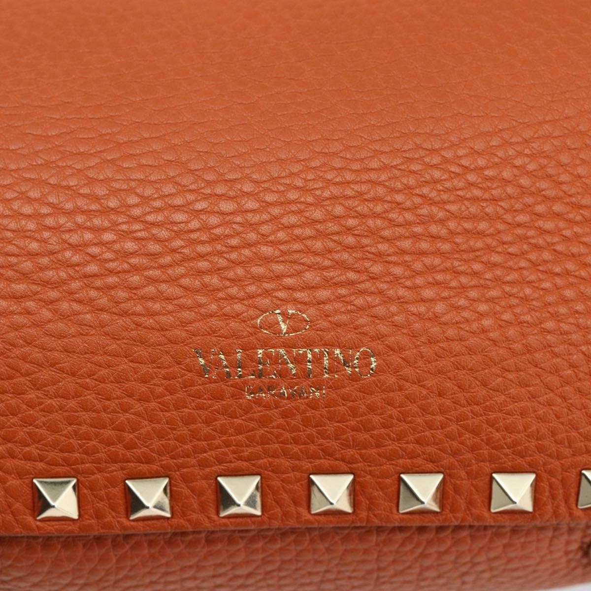 Valentino Garavani Rockstud Pebbled Leather, Orange, Leather, Tote Bag