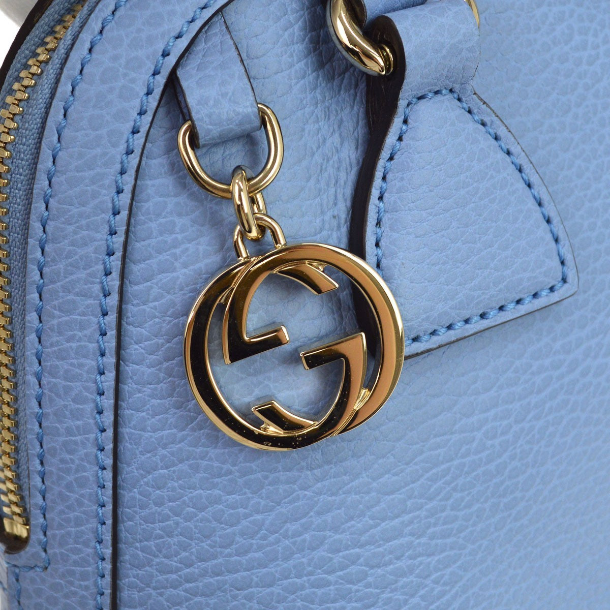Gucci Interlocking Top Handle Leather, Blue, Leather, Handbag