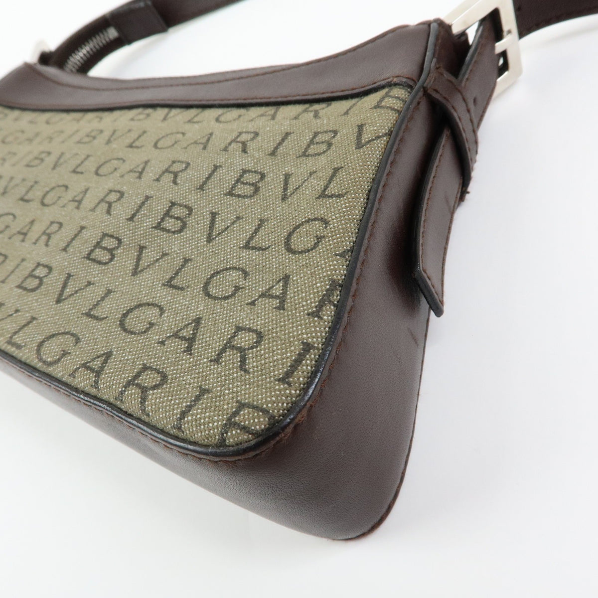 Bvlgari Logomania Canvas with Leather, Khaki, Canvas, Shoulder Bag