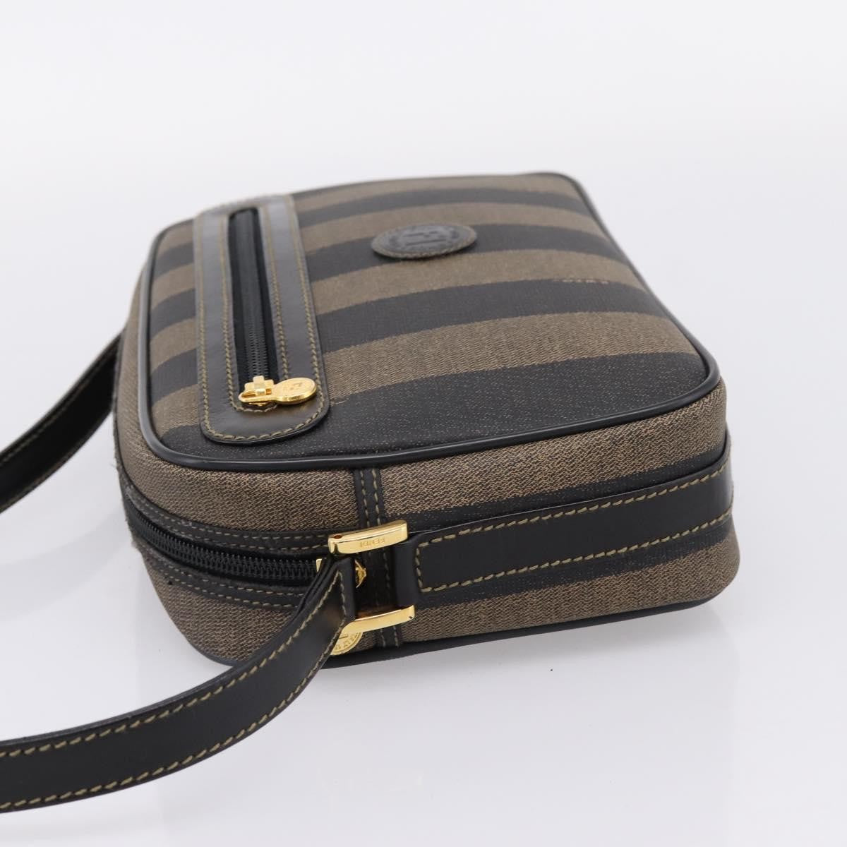Fendi Vintage Pequin Front Pocket Coated Canvas, Brown, Canvas, Crossbody Bag