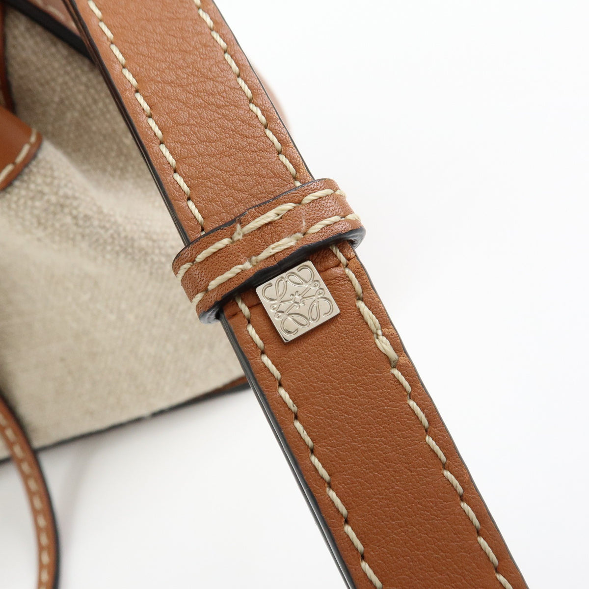 Loewe Hammock Leather and Canvas, Brown, Leather, Handbag