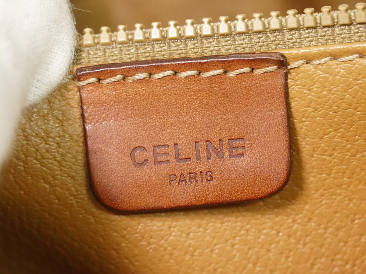 Celine Vintage Macadam Canvas and Leather, Beige, Canvas, Shoulder Bag