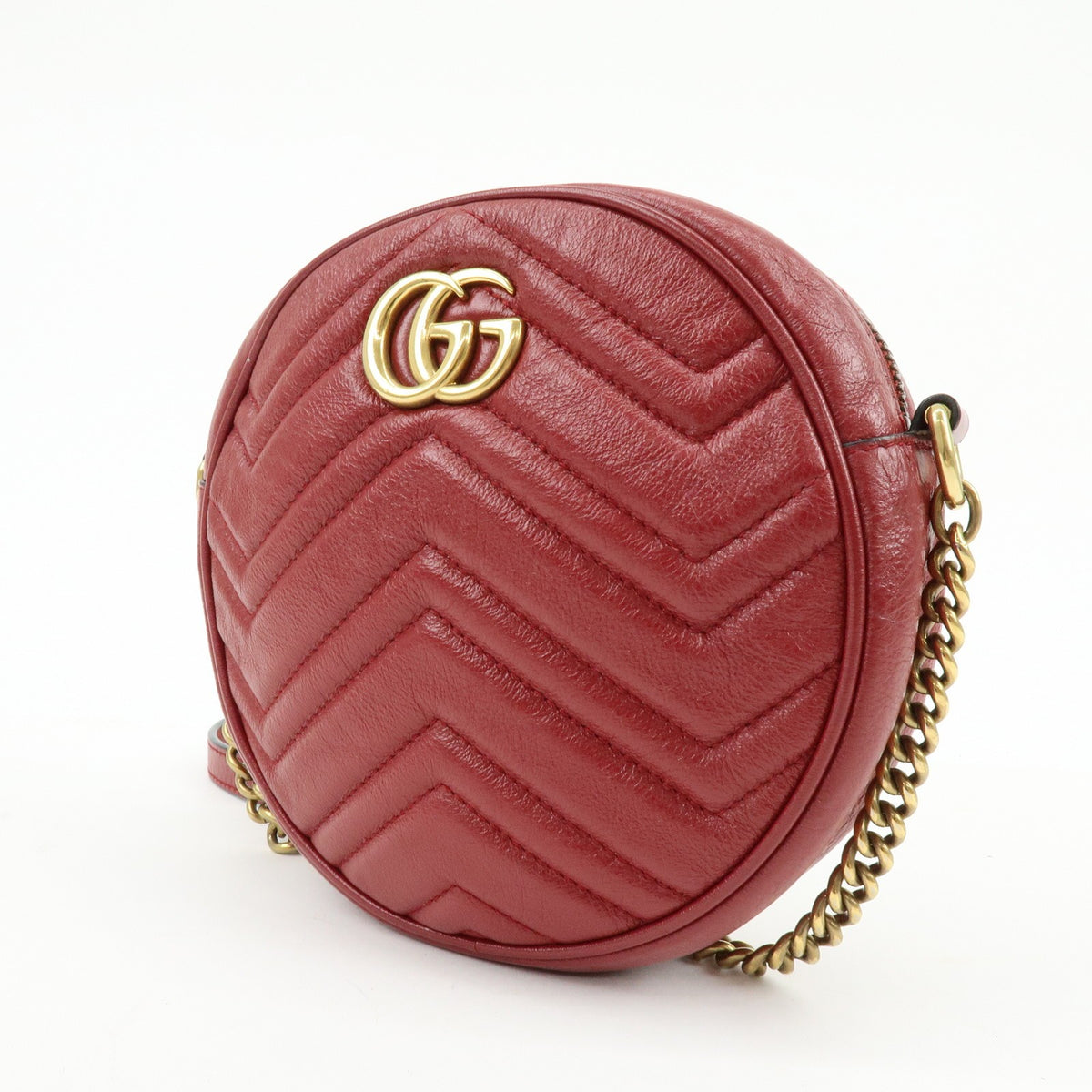 Gucci GG Marmont Round Matelasse Leather, Red, Leather, Shoulder Bag