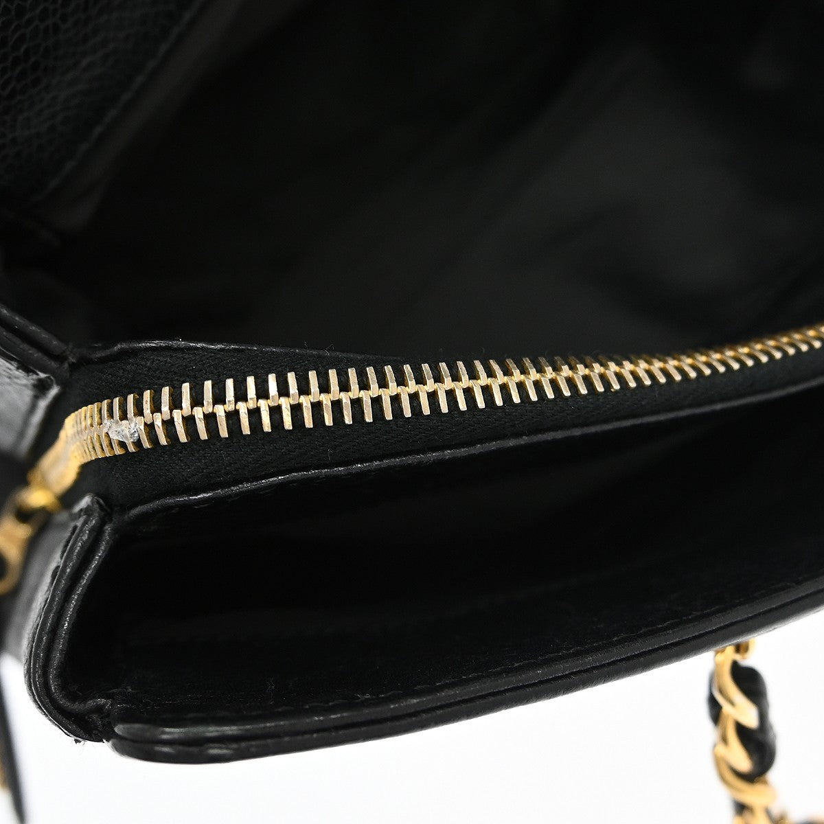Chanel Vintage Logo Chain Tote Caviar, Black, Leather, Tote Bag