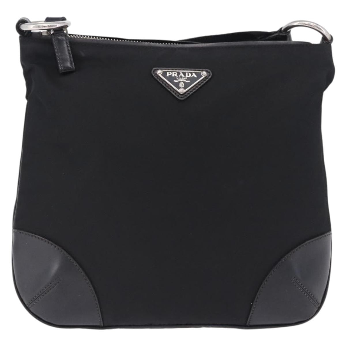 Prada Zip Messenger Tessuto with Leather, Black, Nylon, Handbag
