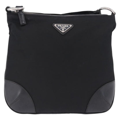 Prada Zip Messenger Tessuto with Leather, Black, Nylon, Handbag