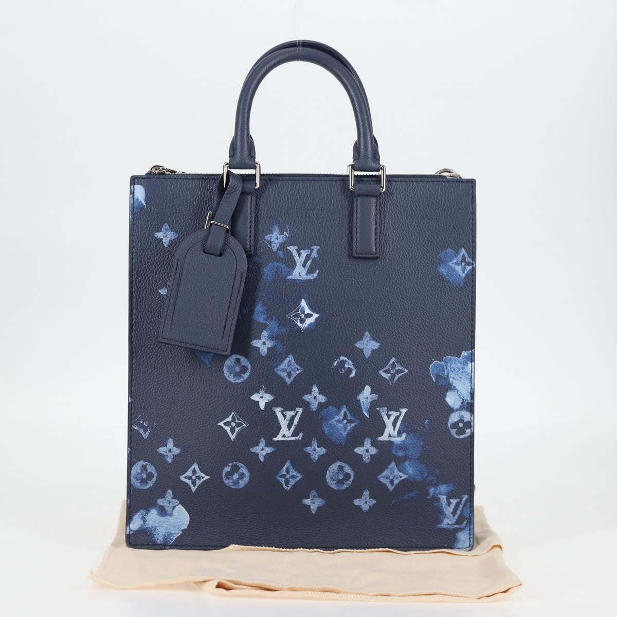 Louis Vuitton Sac Plat Zipped Limited Edition Monogram Ink Watercolor Leather, Blue, Canvas, Handbag