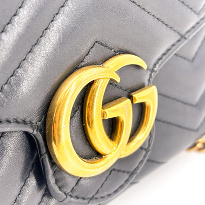 Gucci GG Marmont Chain Matelasse Leather, Black, Leather, Shoulder Bag