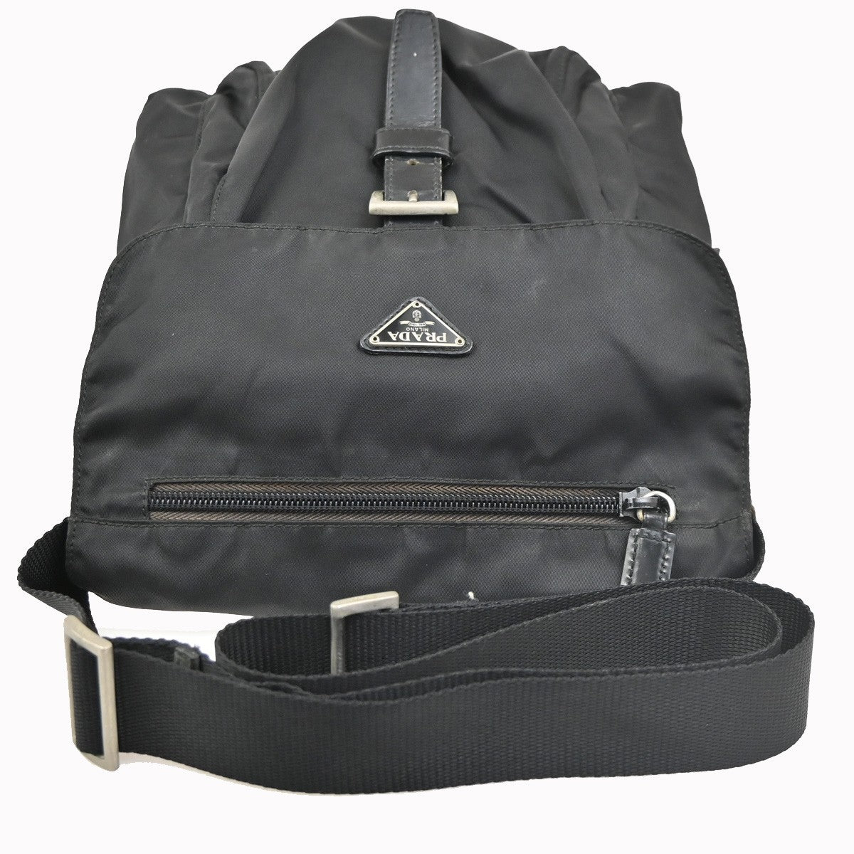 Prada Buckle Messenger Tessuto, Black, Nylon, Handbag