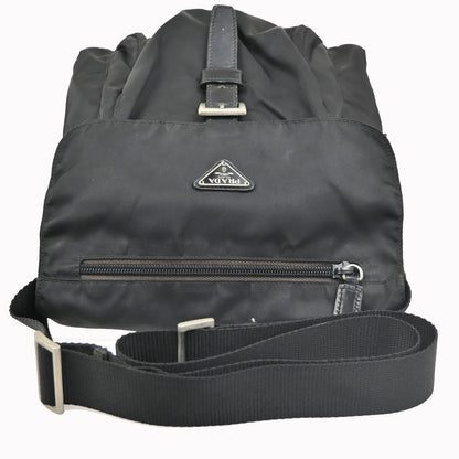Prada Buckle Messenger Tessuto, Black, Nylon, Handbag