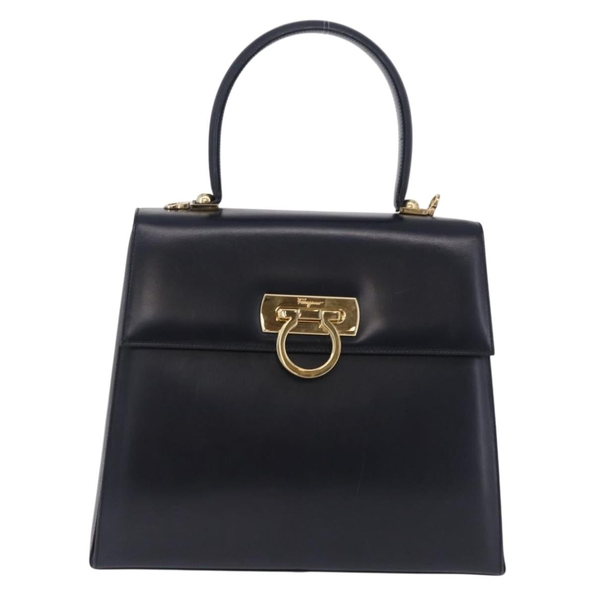 Salvatore Ferragamo Convertible Top Handle Leather, Navy, Leather, Handbag