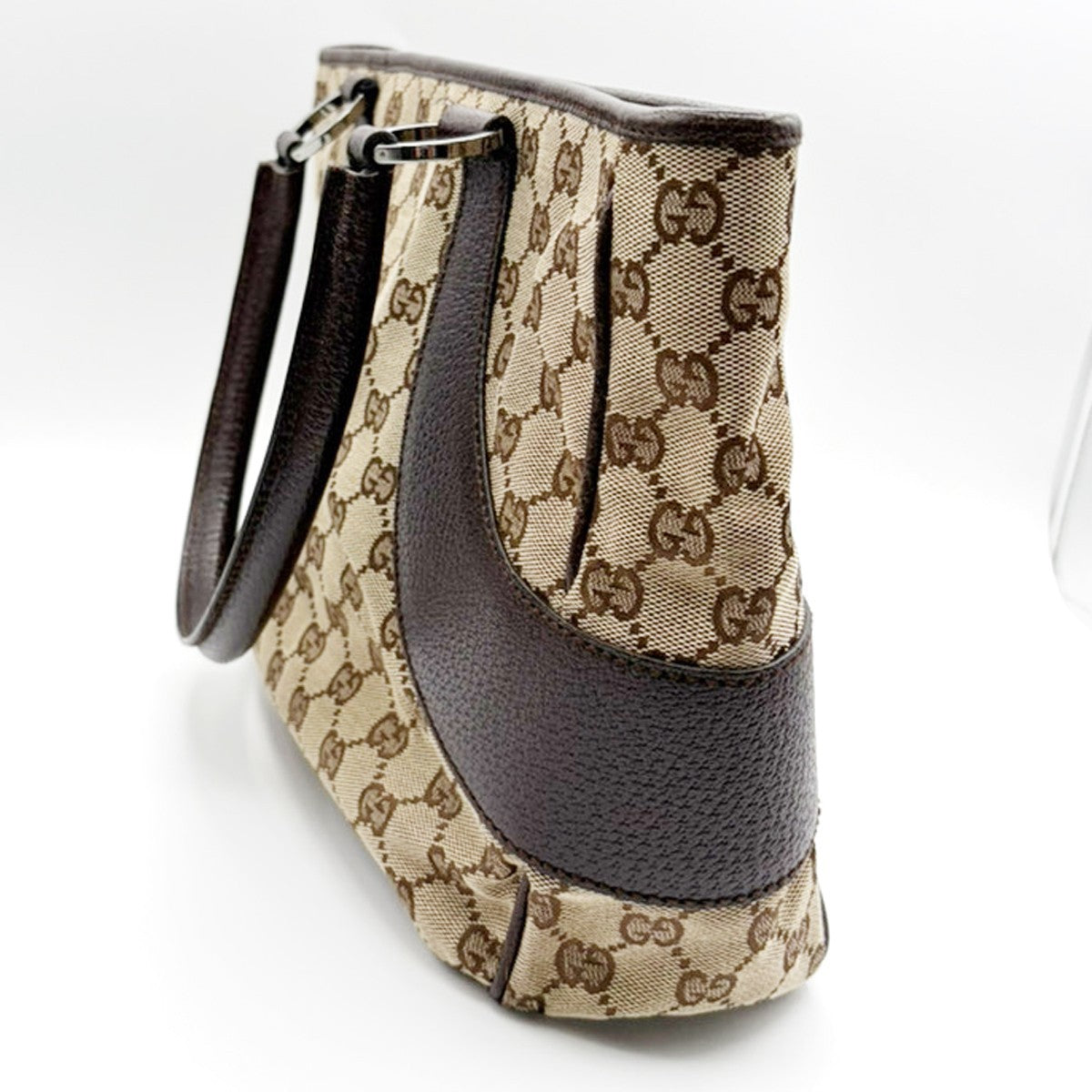 Gucci Vintage Ring Tote GG Canvas with Leather, Brown, Canvas, Tote Bag